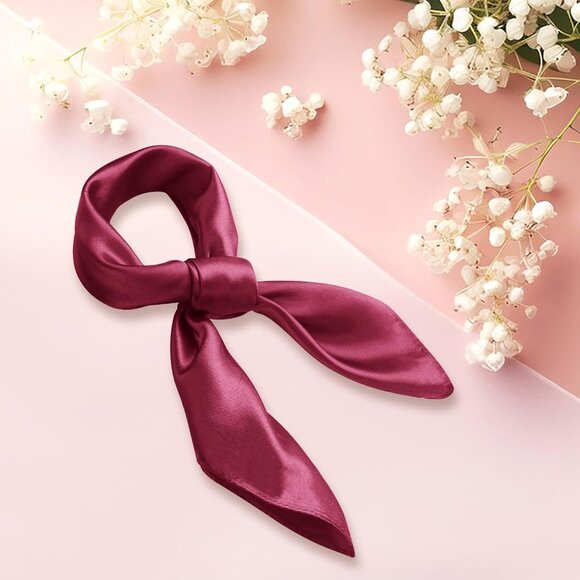 Women's Maroon Silk Feeling Scarf 23.6'' Square Satin Scarf Neck Head Bandana - Picture 6 of 7